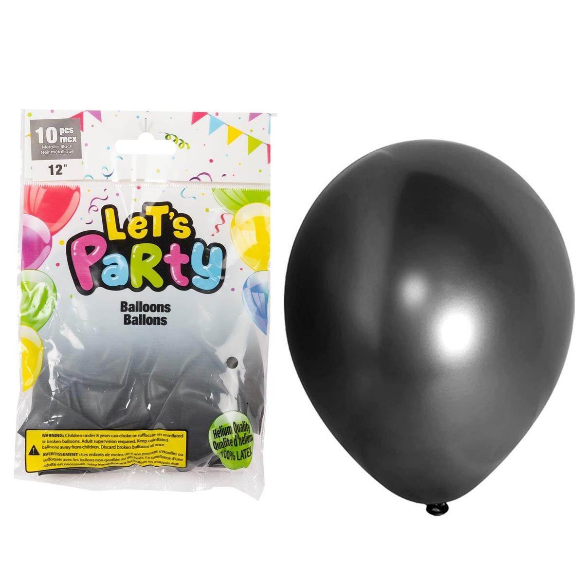 BALLONS EN PAQUET DE 10 GRANDEUR 12PO NOIR (L5-6)