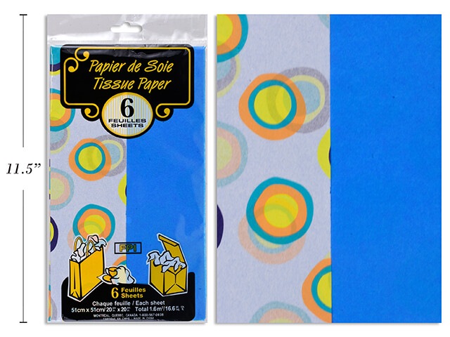 PAPIER DE SOIE PAQUET DE 6 ( 2 MOTIF + 4 UNIE) (D5-3)