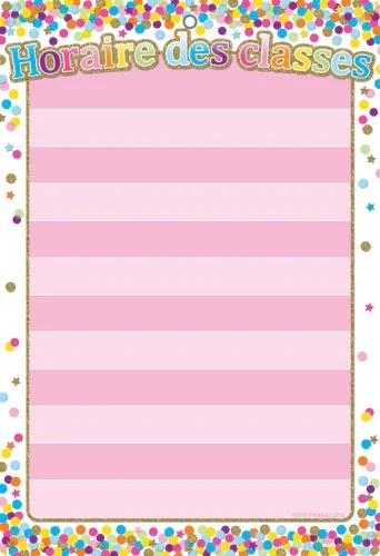 TABLEAU EN PVC  HORAIRES DES CLASSES 13X19 (RW)