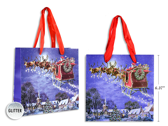 SAC CADEAU PERE NOEL DANS TRAINEAU PETIT 4x5.5PO (XM)