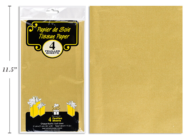 PAPIER DE SOIE METALLIQUE OR 4 FEUILLES - 20x20 (D6-1) (XM)