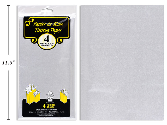 PAPIER DE SOIE METALLIQUE ARGENT 4 FEUILLES - 20x20 (D6-1) (XM)