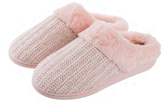 (PREB XM )Pantoufle Femme-Mousse a mémoire de forme-Bordure en fourrure tricot torsadé rose