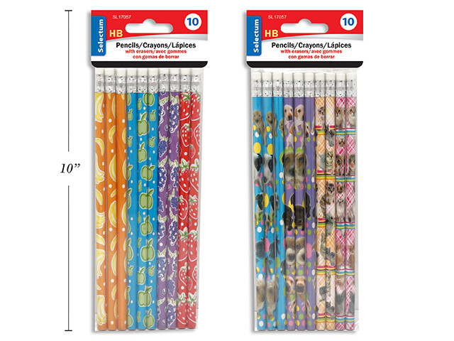 CRAYON A MINES AVEC EFFACE EN PAQUET DE 10 AVEC MOTIFS(H1-3)