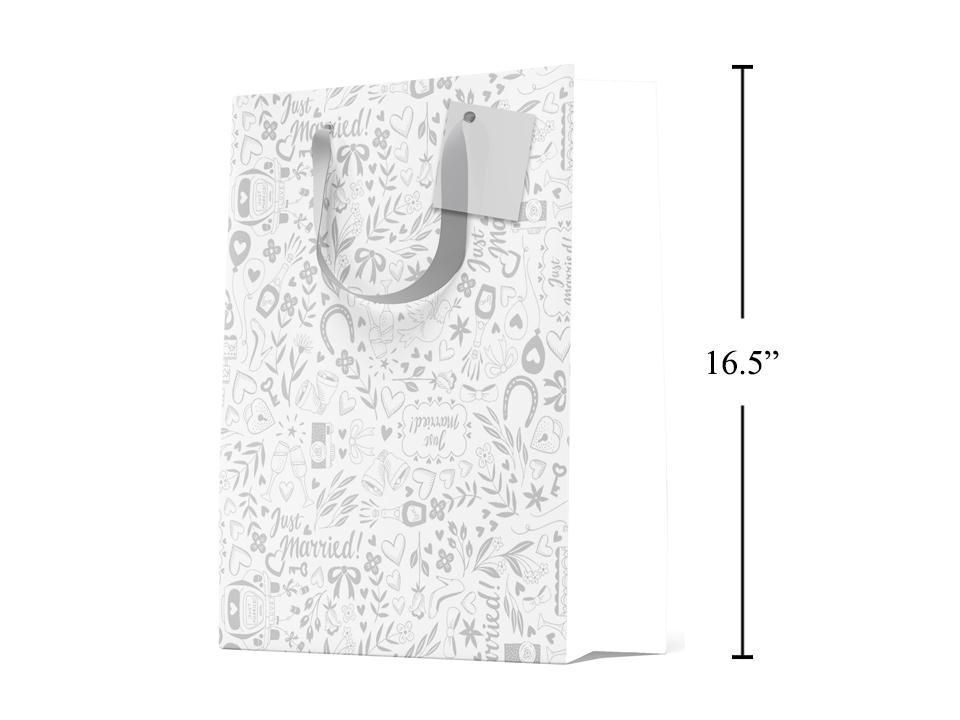 SAC CADEAU JUST MARRIED BLANC ET ARGENT LARGE 9x12 (C10-7)(D)