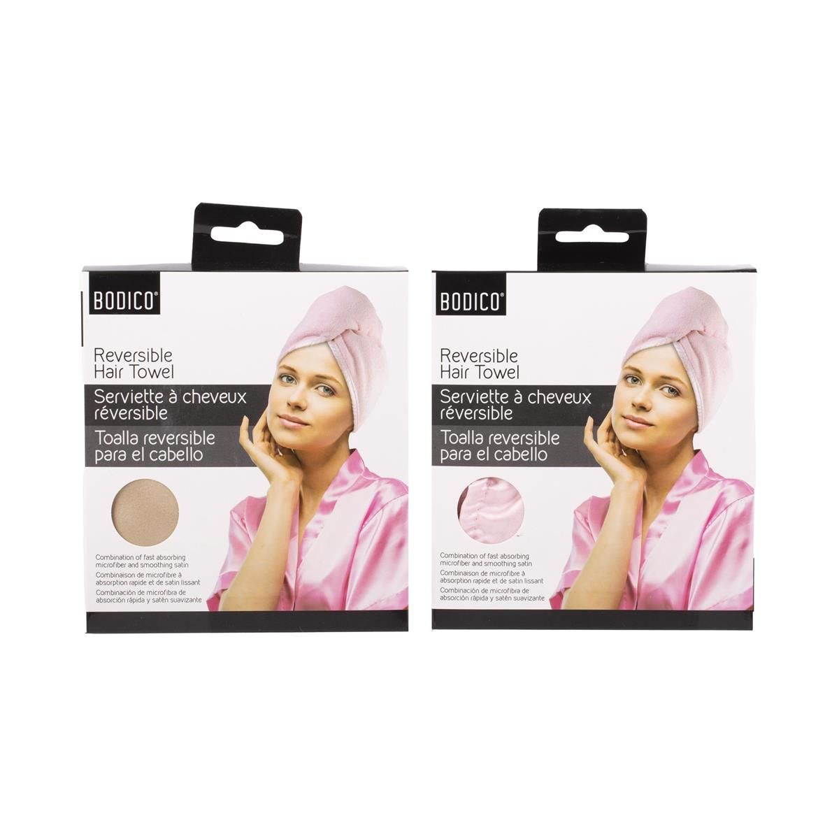 SERVIETTE A CHEVEUX REVERSIBLE EN MICROFIBRE ET SATIN 2 ASST(E2-7) (Dis)