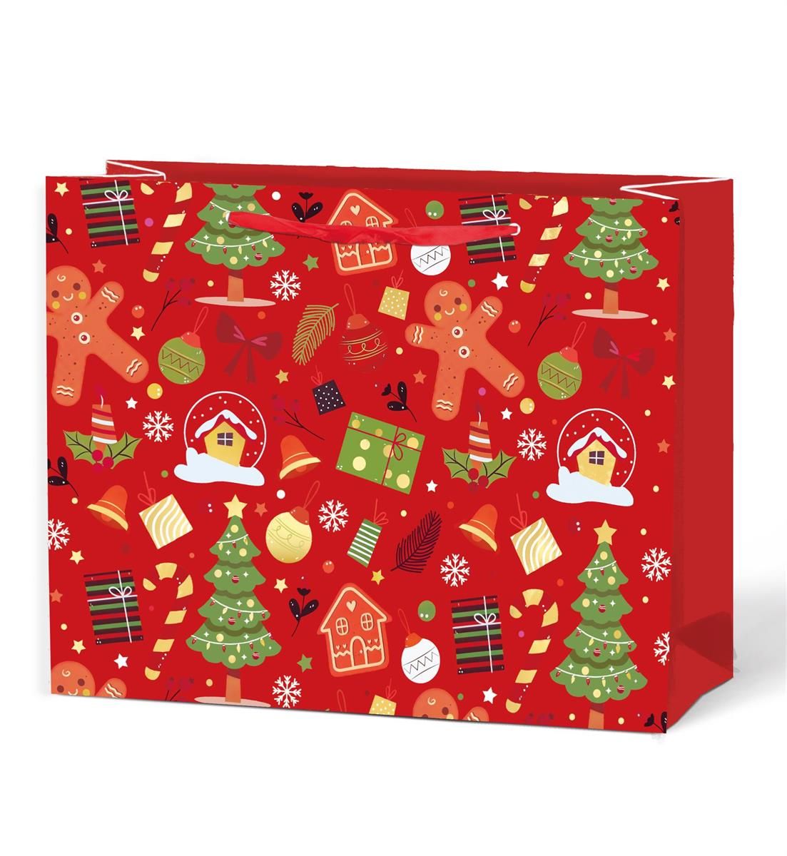 SAC CADEAU ROUGE THÈME NOEL - PETIT HORIZONTAL (XM)