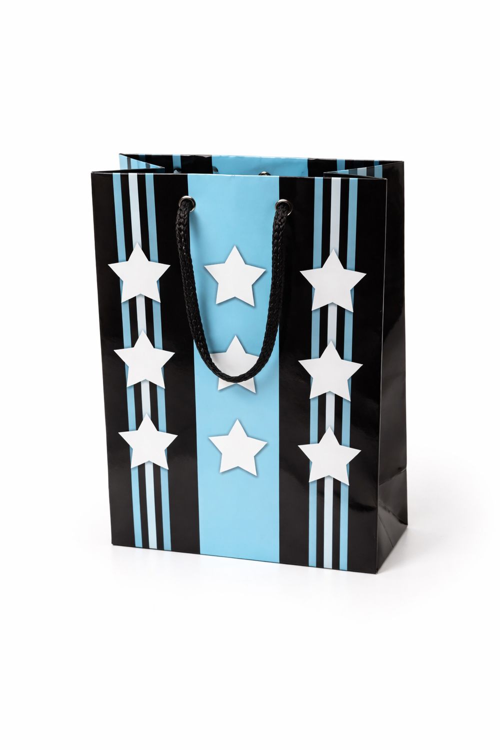 SAC CADEAU MOYEN LIGNÉ BLEU/NOIR AVEC ÉTOILE (D6-3)