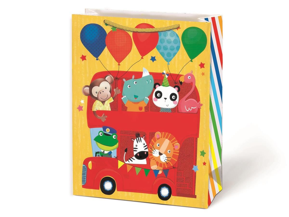 Sac cadeau Paper T., Jumbo, Bday Bus, mat/pailleté, 157 g/m², étiquette + crochet en J( C2-7)