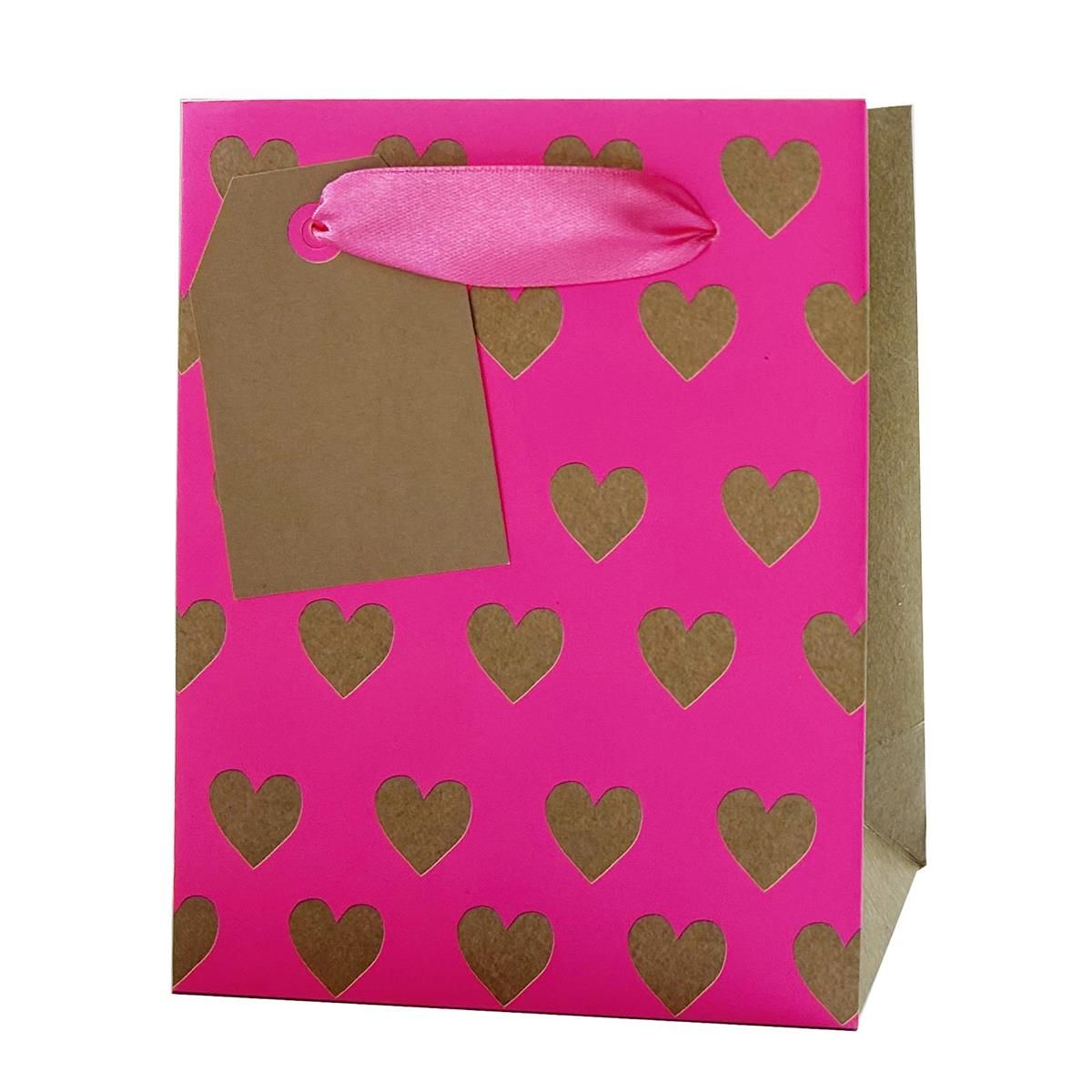 SAC CADEAU COEUR ROSE NEON PETIT (SV)(C10-1)#