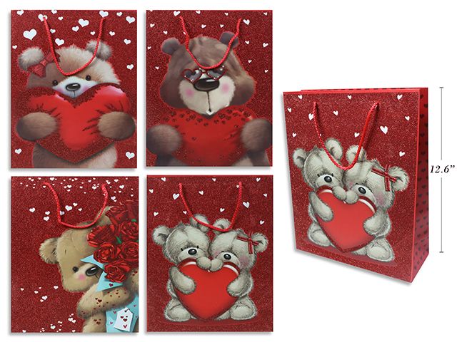 SAC CADEAU ROUGE BRILLANT OURSON LARGE (SV)