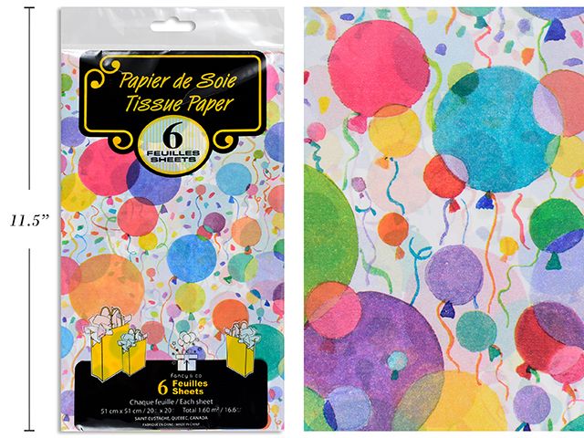 PAPIER DE SOIE BALLONS 6 FEUILLES 20X20 (D5-2)