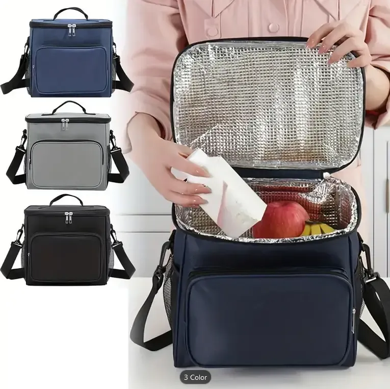 Grande boîte à lunch avec double poche (ASSORTIE)