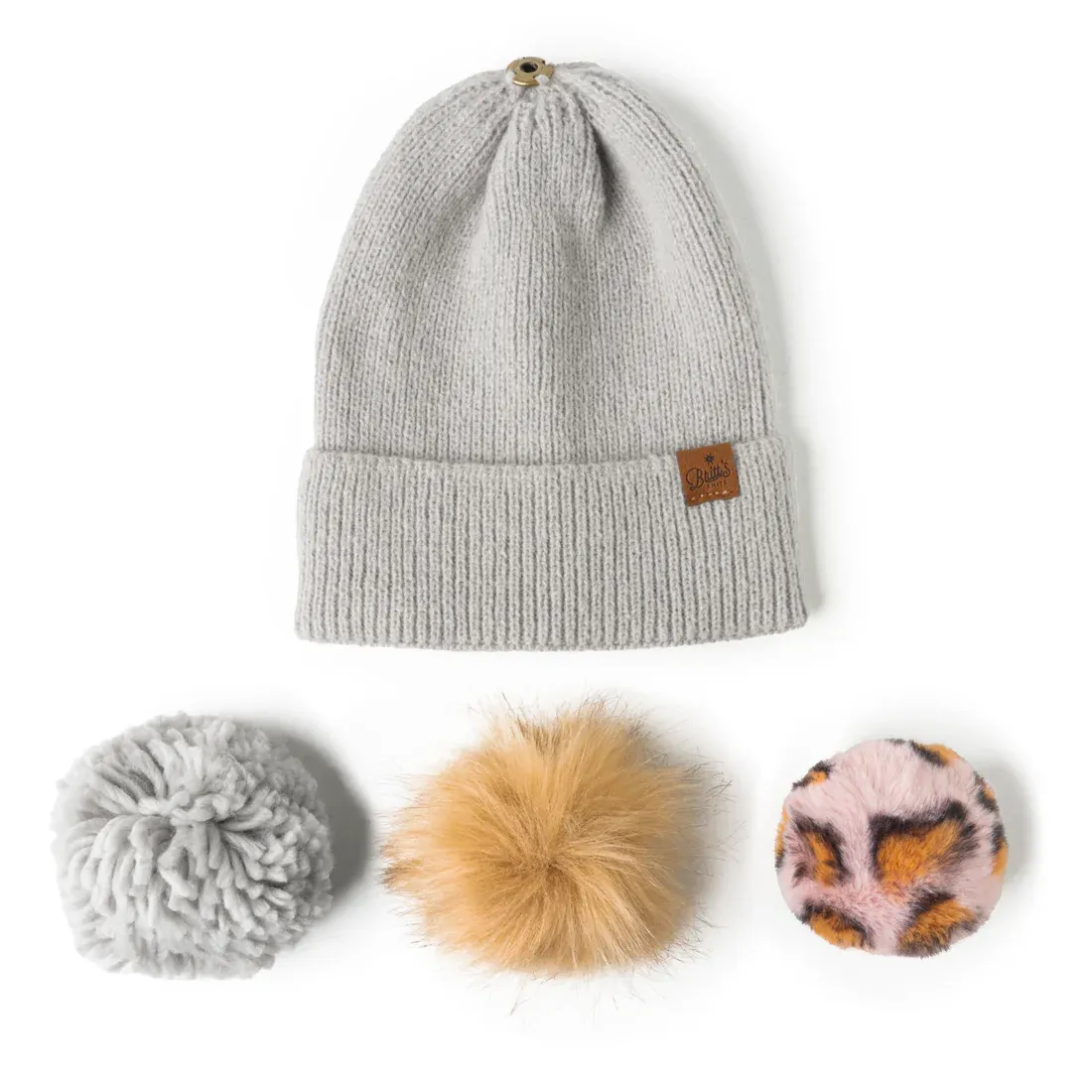 TUQUE A POMPOM MIX &amp; MATCH AVEC 3 POMPOM BRITT'S KNITS - GRIS