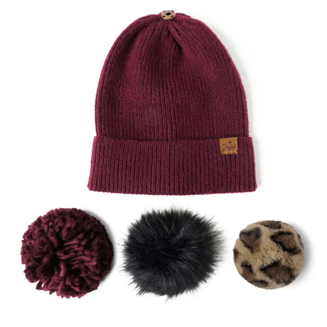 TUQUE A POMPOM MIX &amp; MATCH AVEC 3 POMPOM BRITT'S KNITS - VIN
