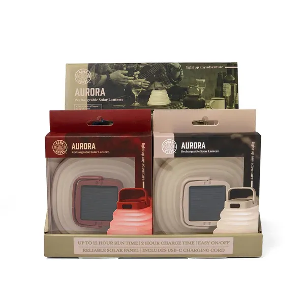 LANTERNE SOLAIRE RECHARGEABLE PLIABLE AURORA BUNKHOUSE - PRESENTOIR DE 12MCX