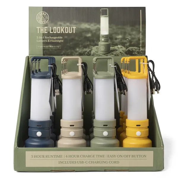 LANTERNE RECHARGEABLE ET LAMPE TORCHE 2 EN 1 THE LOOKOUT BUNKHOUSE - PRESENTOIR DE 12MCX
