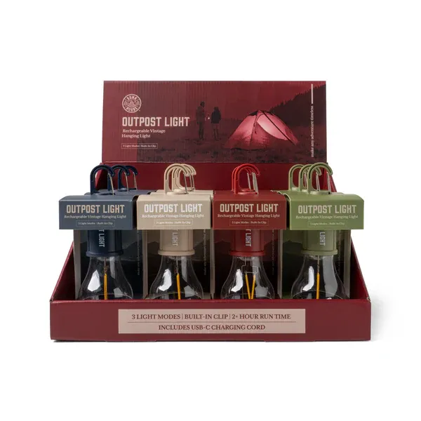 LAMPE VINTAGE RECHARGEABLE ACCROCHABLE BUNKHOUSE - PRESENTOIR DE 12MCX