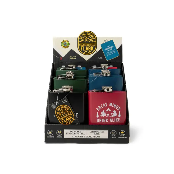 FLASQUE ACIER INOXIDABLE ON THE ROCKIES BUNKHOUSE - PRESENTOIR DE 12MCX