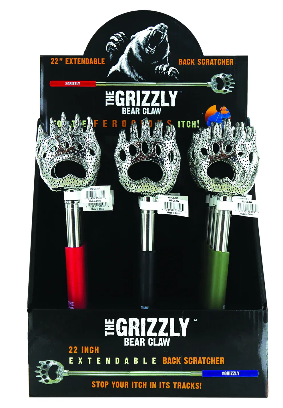 GRATTE-DOS PATTE GRIZZLY EXTENSIBLE 22PO BEAR CLAW - PRESENTOIR DE 12MCX