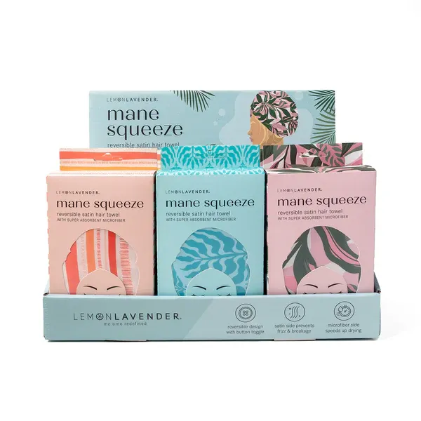 SERVIETTE TURBAN EN SATIN REVERSIBLE LEMON LAVENDER - PRESENTOIR DE 18MCX