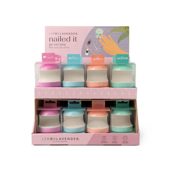 LAMPE UV POUR VERNIS AU GEL PORTABLE ''NAILED IT'' LEMON LAVENDER- PRESENTOIR DE 24MCX
