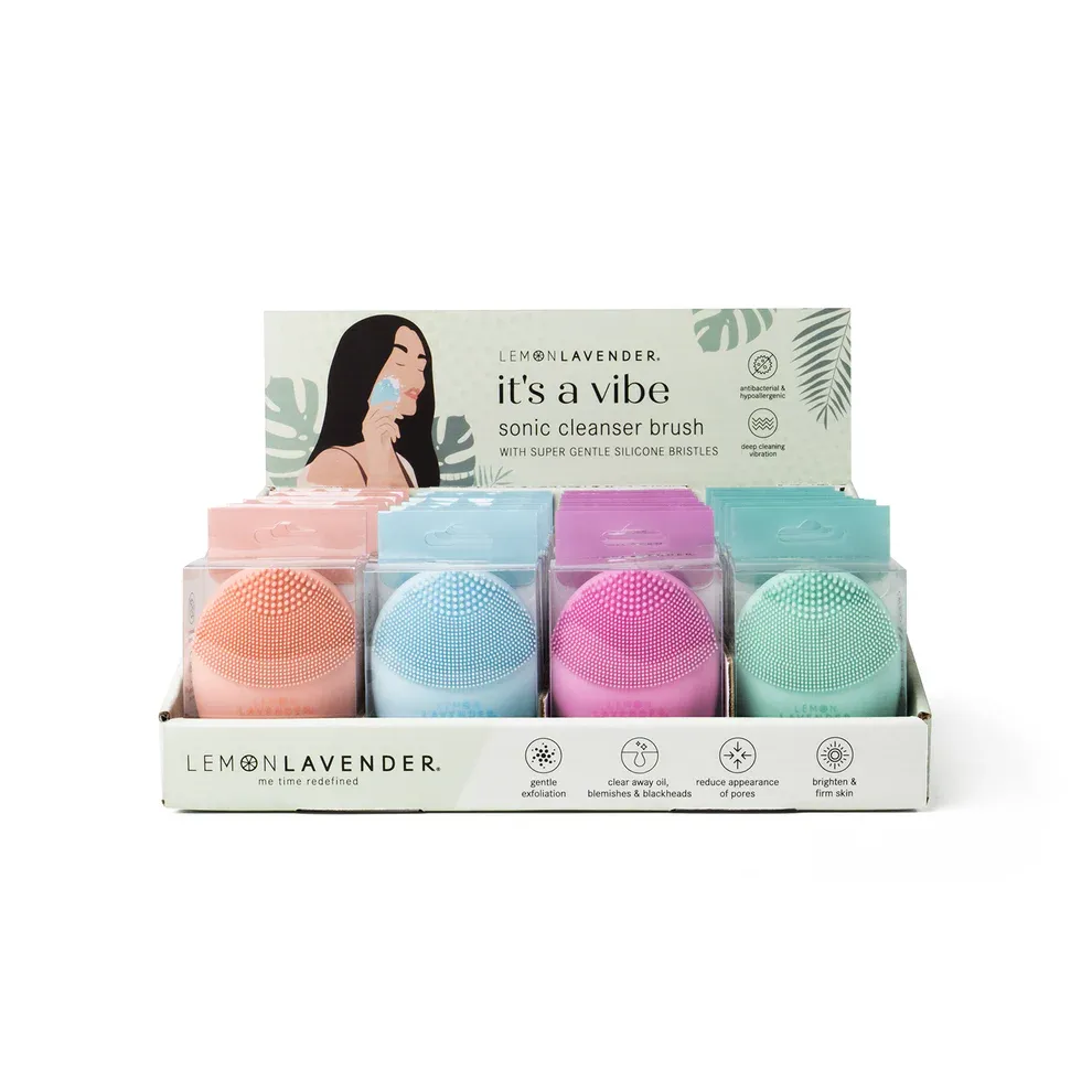 BROSSE NETTOYANTE SONIQUE ''ITS A VIBE'' LEMON LAVENDER - PRESENTOIR DE 24MCX