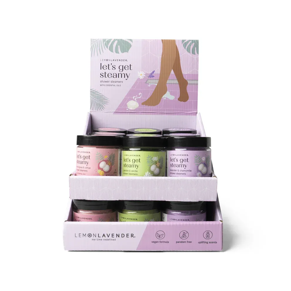BOMBE DE DOUCHE VAPEUR (3) ''LETS GET STEAMY'' LEMON LAVENDER - PRESENTOIR DE 24MCX
