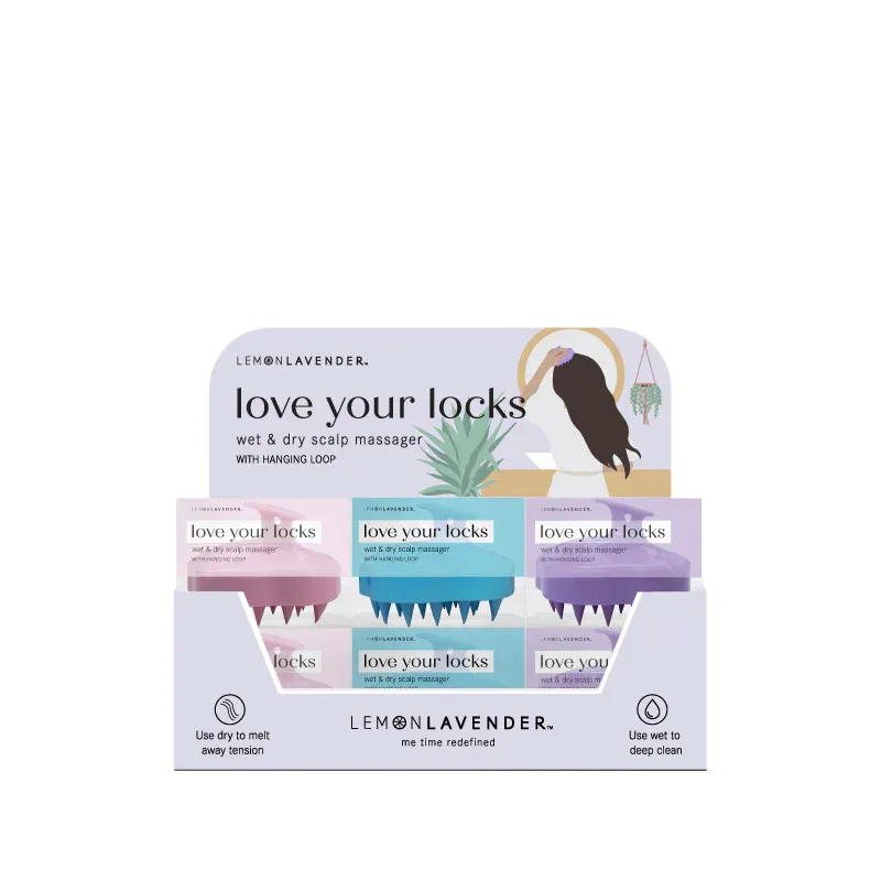 MASSEUR DE CUIR CHEVELU ''LOVE YOUR LOCKS'' LEMON LAVENDER - PRESENTOIR DE 24MCX