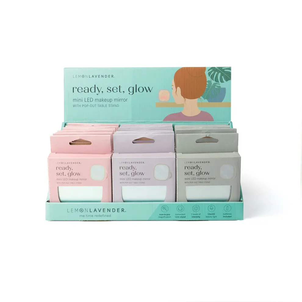 MIROIR LED MINI ''READY,SET,GLOW'' LEMON LAVENDER - PRESENTOIR DE 24MCX