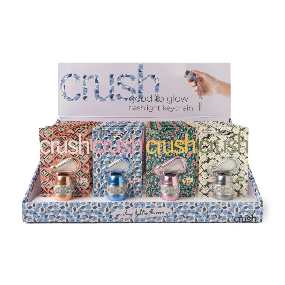 PORTE-CLÉS LAMPE DE POCHE ''GOOD TO GLOW'' CRUSH - PRESENTOIR DE 24MCX( NON DISPONIBLE DE RETOUR MI-JUIN)