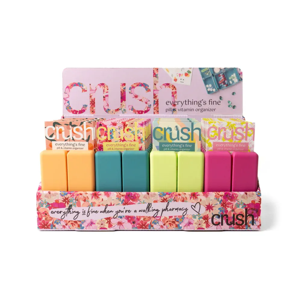 (CGC)ORGANISATEUR DE PILULES ET VITAMINES ''EVERYTHING'S FINE'' CRUSH - PRESENTOIR DE 24MCX