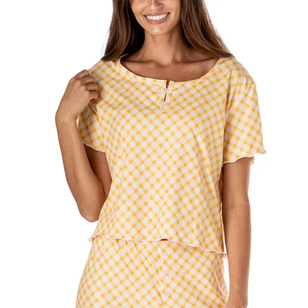 (CGC)HAUT DE PYJAMA CÔTELÉ SNOOZE FEST HELLO MELLO - L/XL - ''HELLO SUNSHINE''