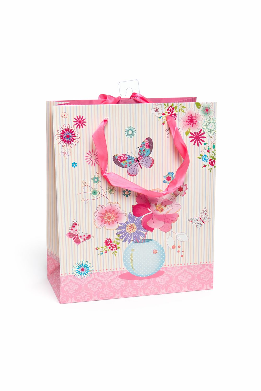 SAC CADEAU LARGE ROSE FLEURS