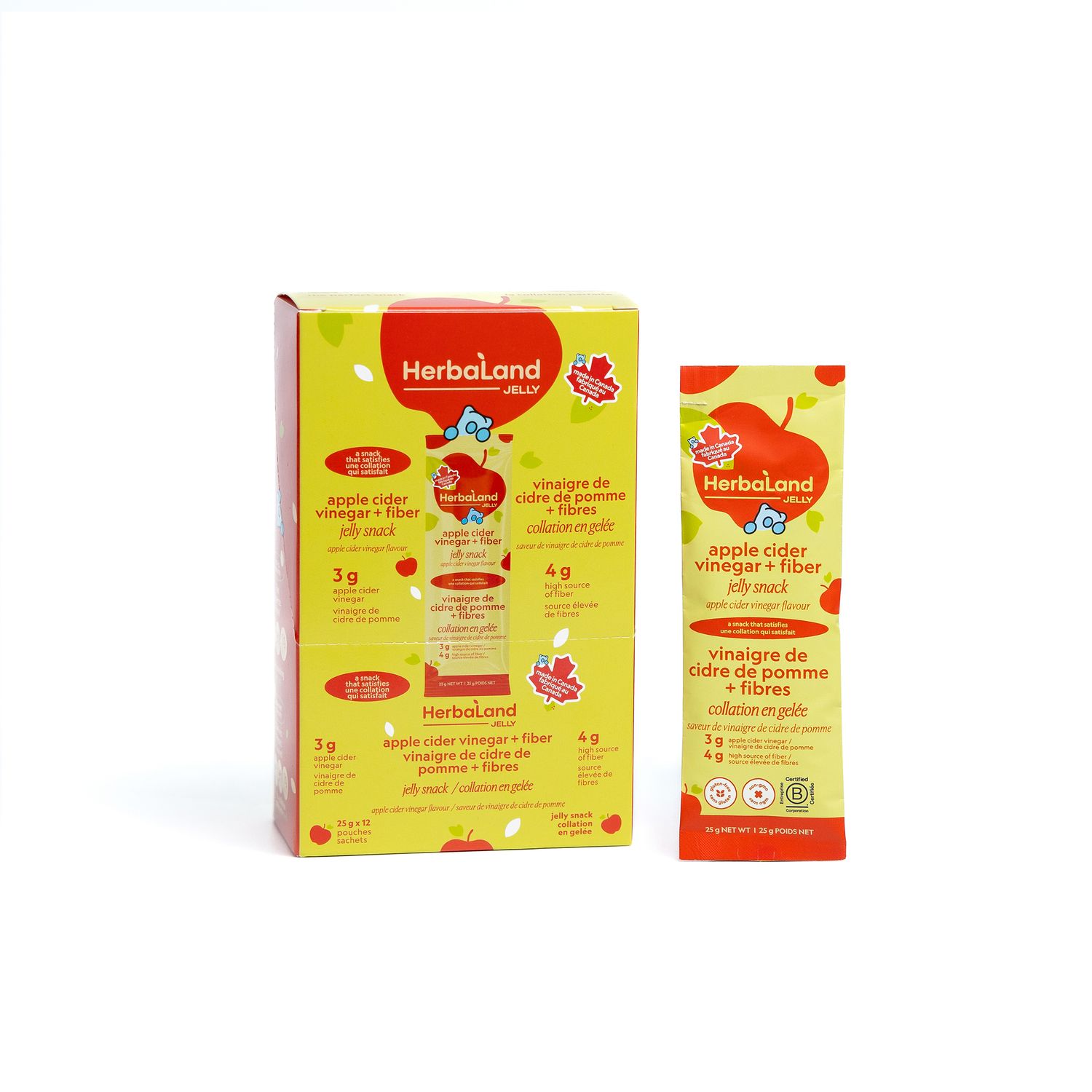 Collations gelées au vinaigre de cidre + fibres Herbaland 25 g – 12 unités