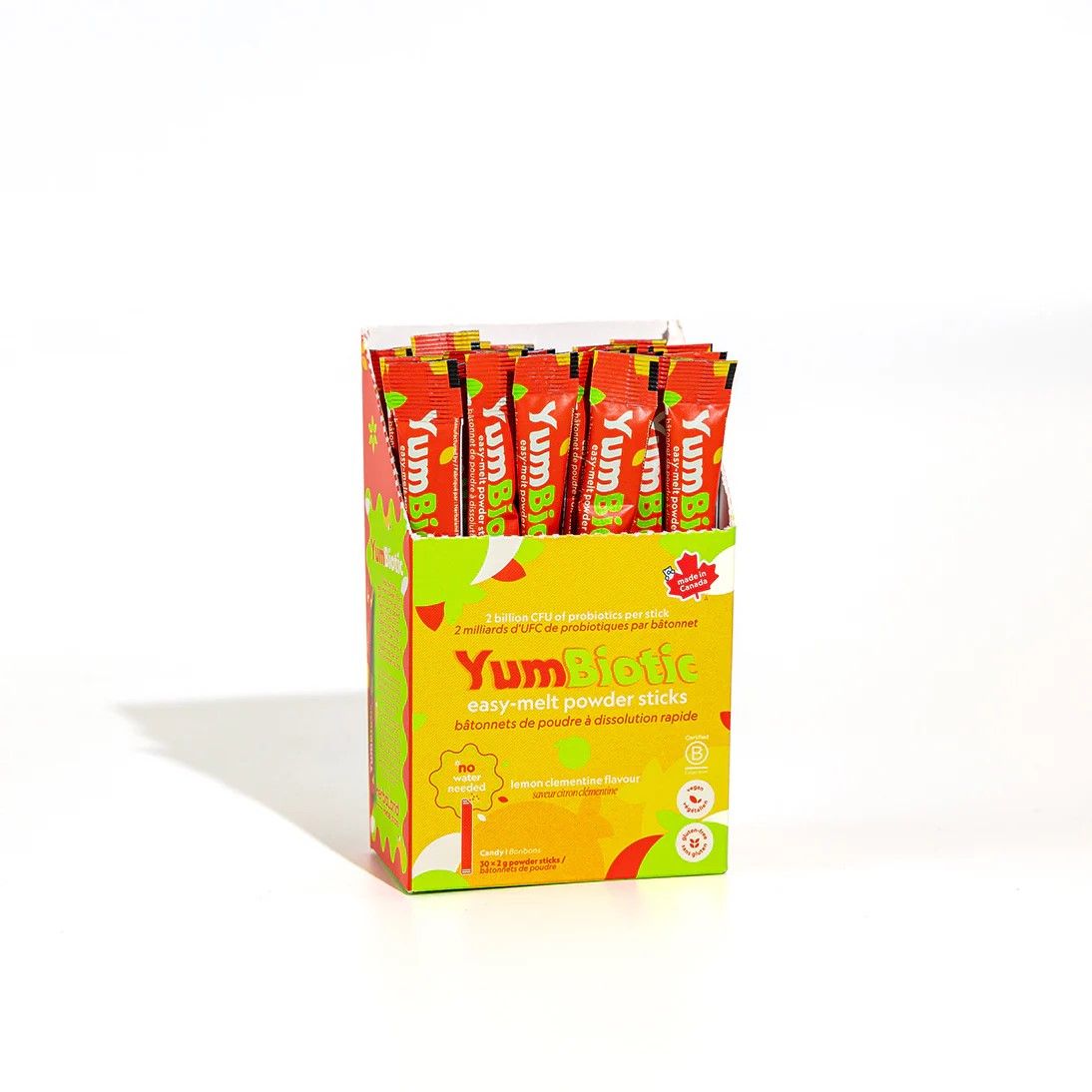 Bâtonnets de poudre Yumbiotic citron-clémentine 2 g – 30 unités