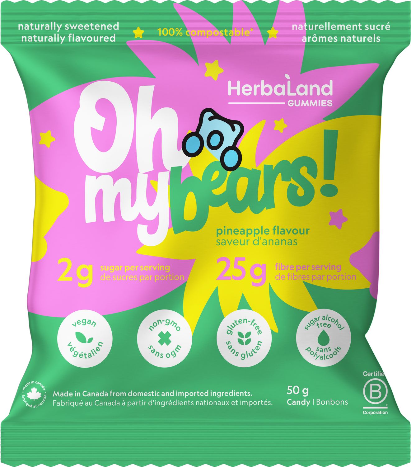 Gommes collation Oh My Bears! – ananas 50 g – 12 unités