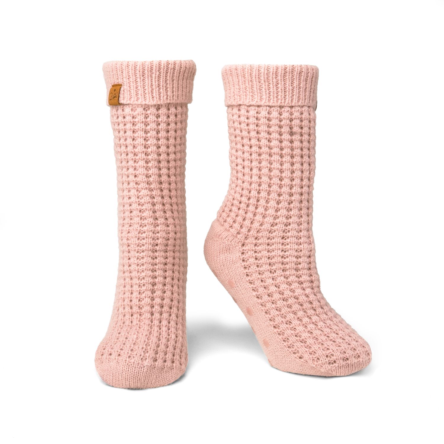 CHAUSSETTES PANTOUFLES EN TRICOT GAUFRÉ JUNEAU ROSE