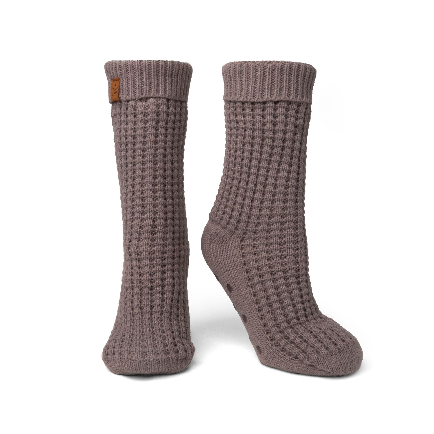 CHAUSSETTES PANTOUFLES EN TRICOT GAUFRÉ JUNEAU GRIS