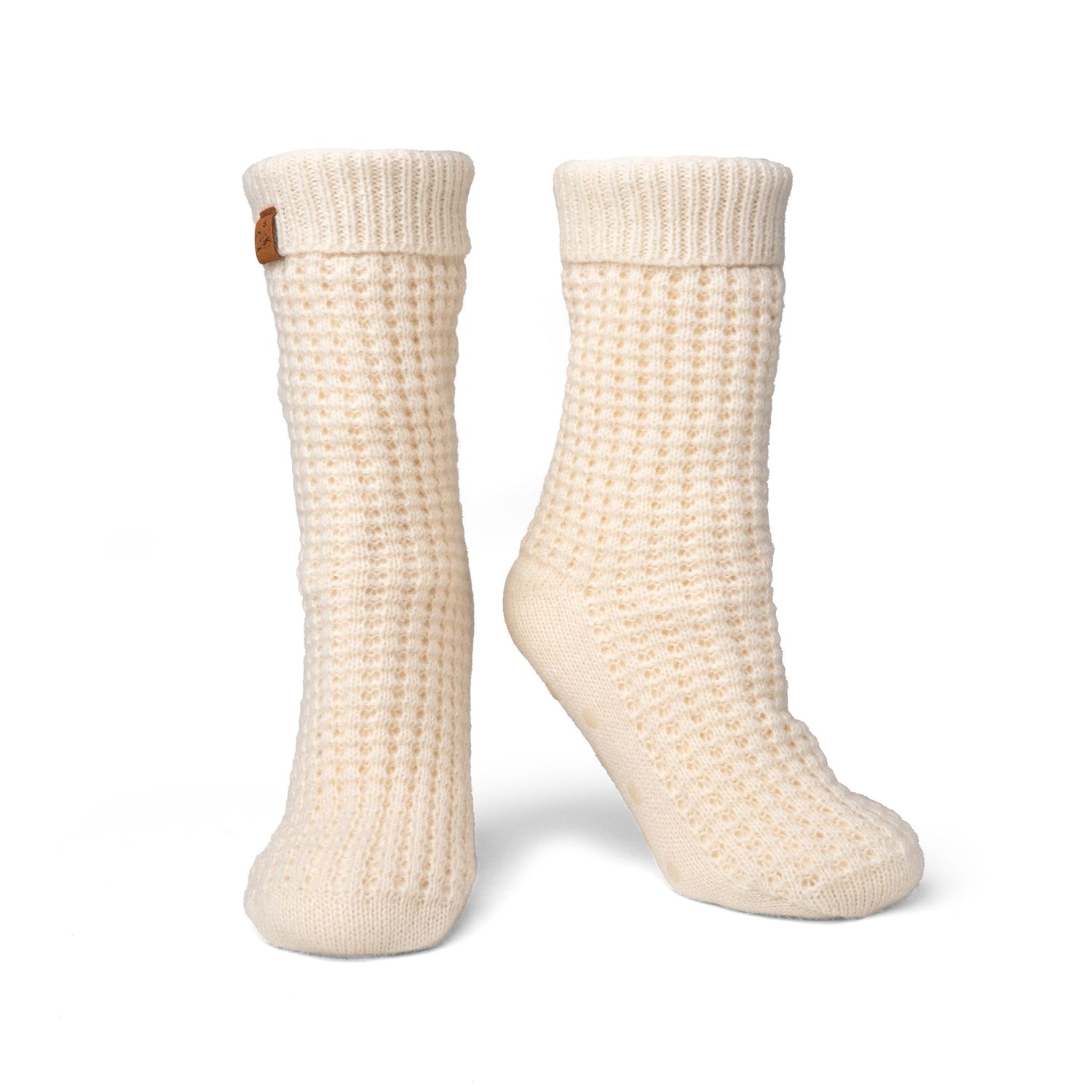 CHAUSSETTES PANTOUFLES EN TRICOT GAUFRÉ JUNEAU CRÈME