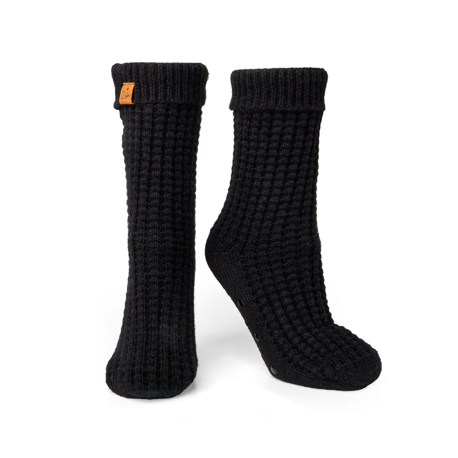 CHAUSSETTES PANTOUFLES EN TRICOT GAUFRÉ JUNEAU NOIR