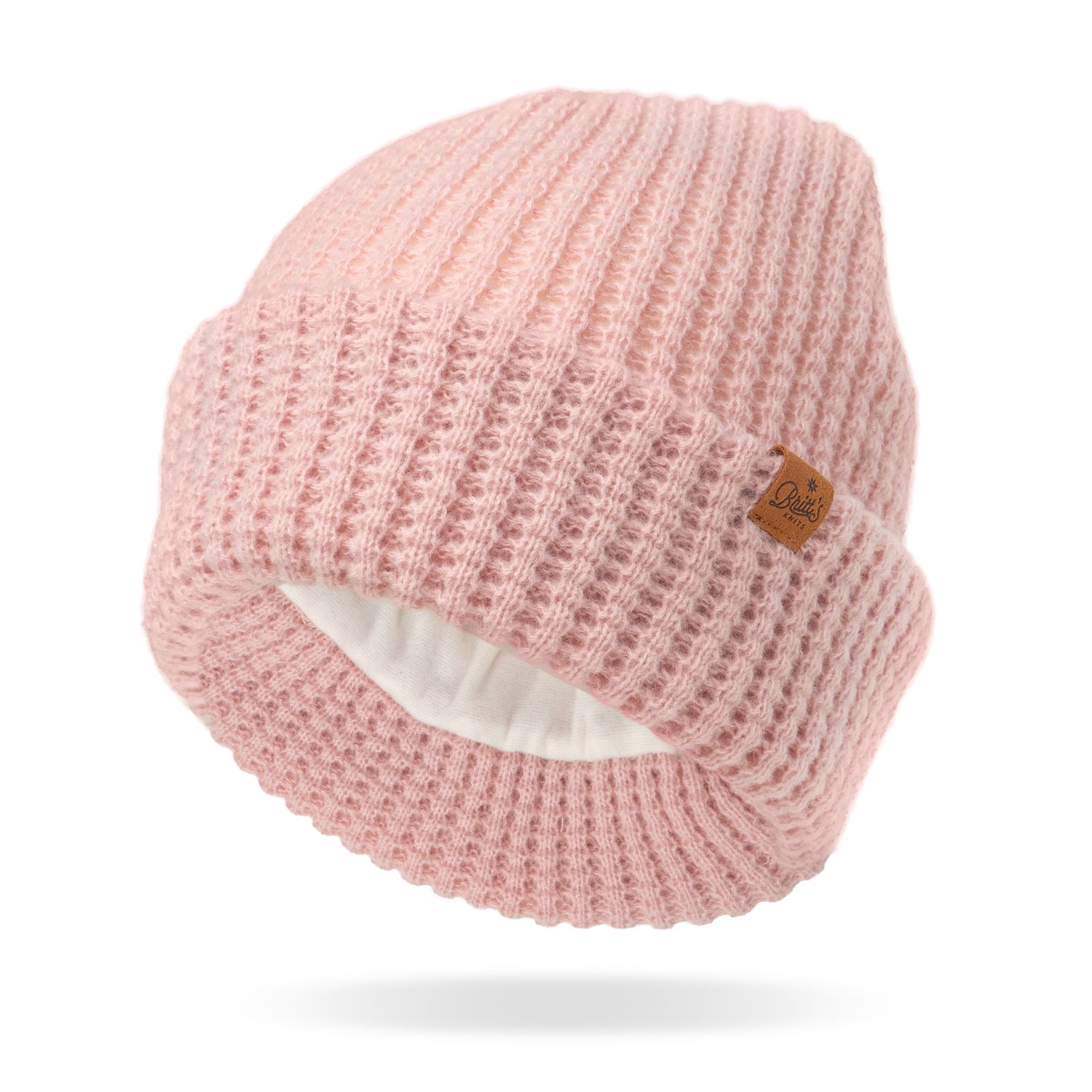 BONNET EN MAILLE GAUFRÉ ROSE