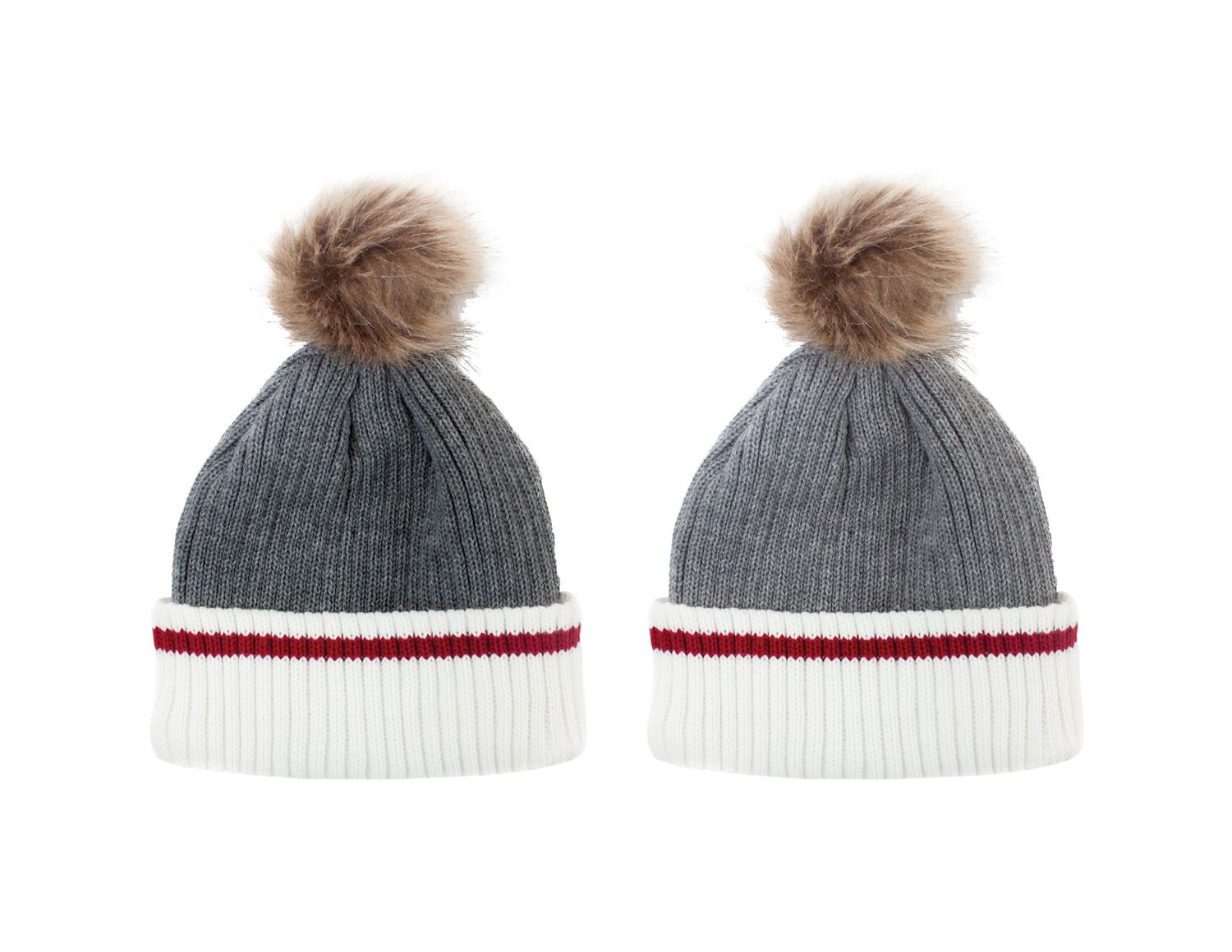 TUQUES STYLE CABANE AVEC POMPON EN FAUSSE FOURRURE