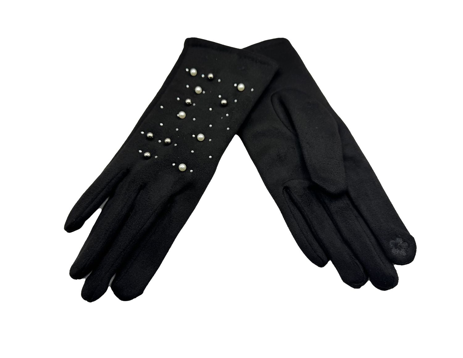 GANTS EN TISSU EMBELLI DE PERLES AVEC BOUT TACTILE POUR ÉCRAN