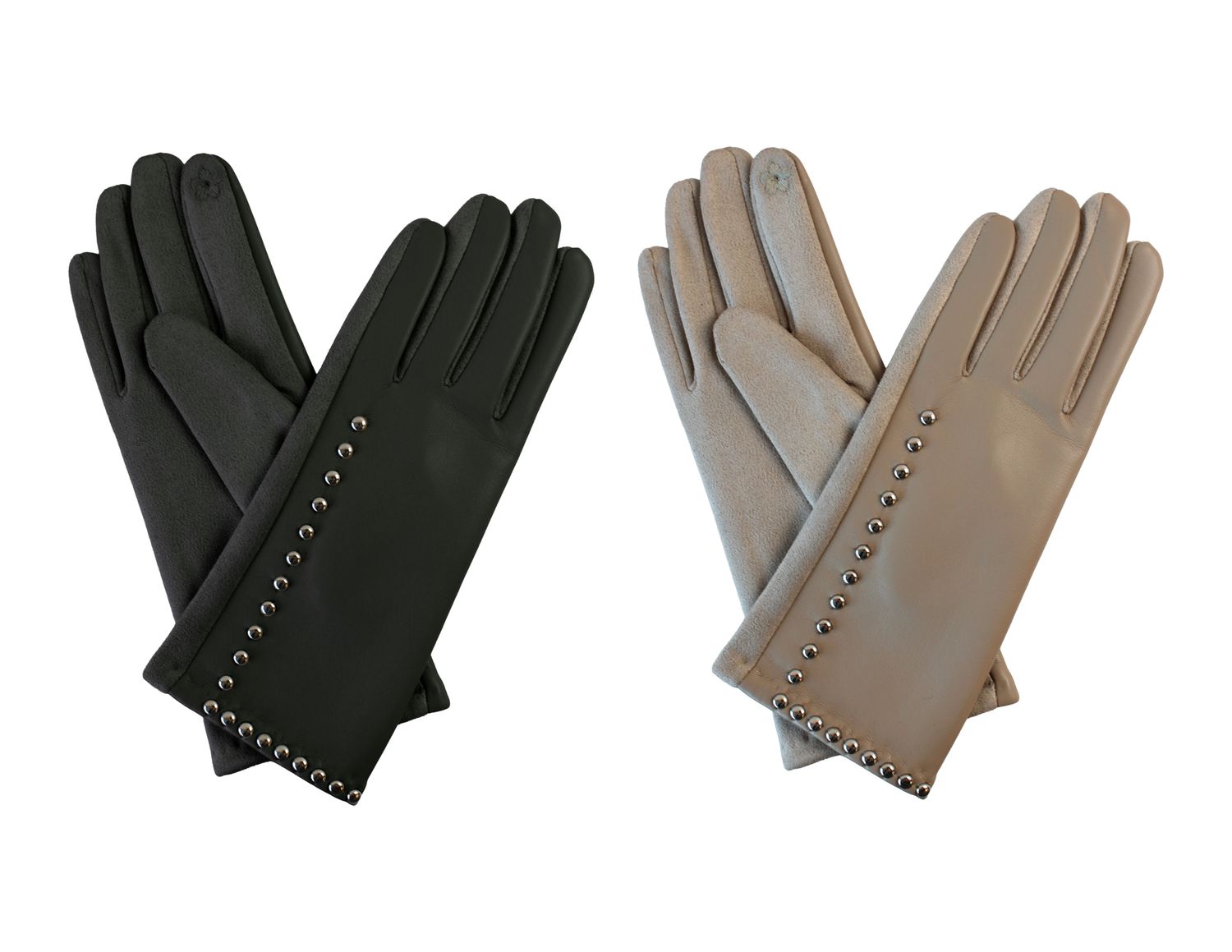 GANTS EN CUIRETTE ORNÉES DE GOUJONS MÉTALLIQUES