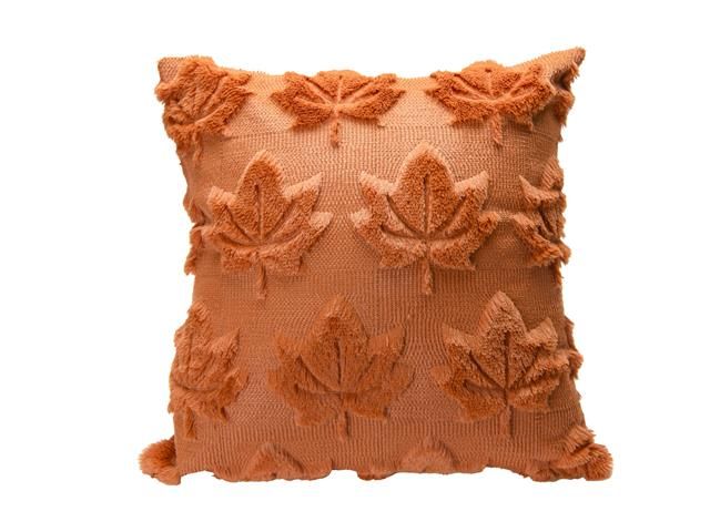 COUSSIN BRODÉ EN POLAIRE POLYESTER (FEUILLES D’ÉRABLE BRUNES)
