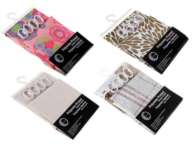 RIDEAU DE DOUCHE IMPRIMÉ EN POLYESTER AVEC CROCHETS (ASSISTANT) (71 X 79)