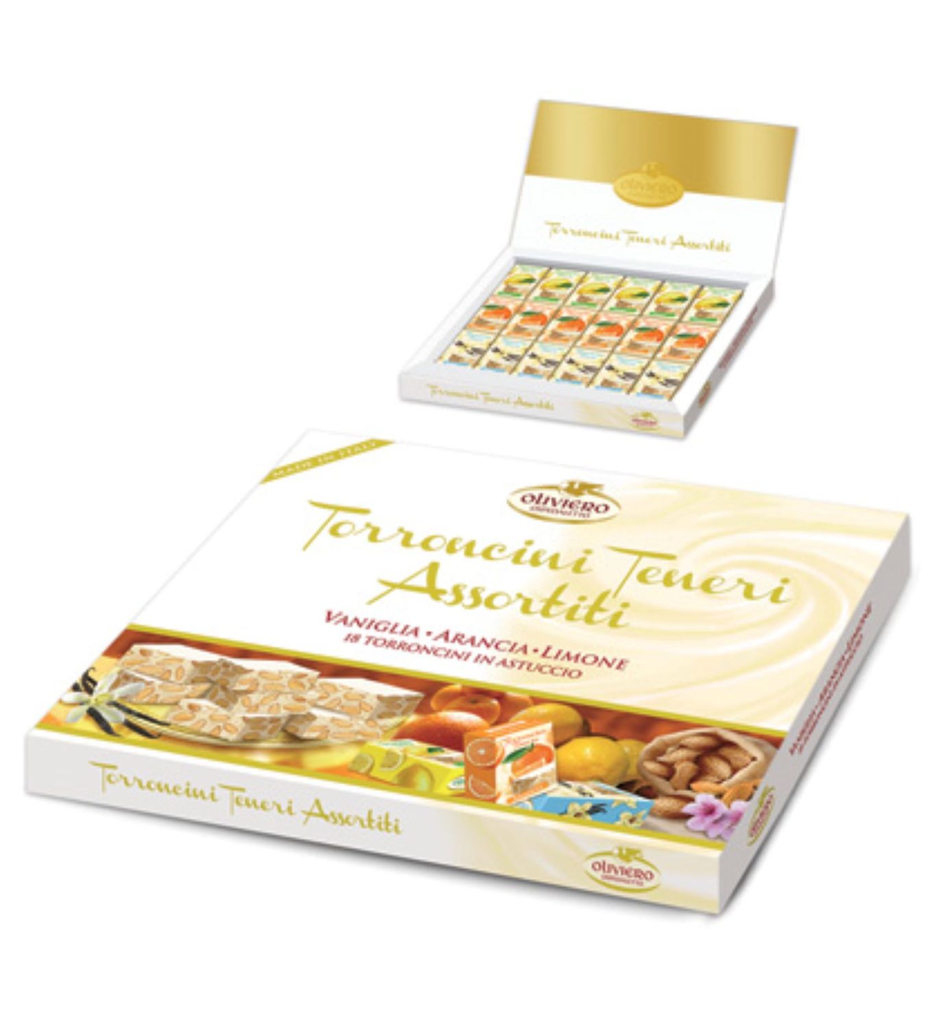 Nougat torroncini aux citrons, oranges et vanille (boîte blanche)  12 X 180 g