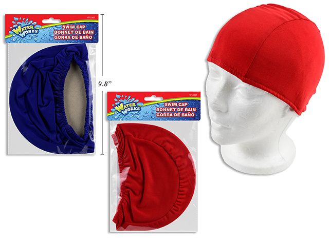 Bonnet de bain  ADULTE bicolore 7,75 po (L) x 5,4 po (H), 2 couleurs assorties : rouge uni / bleu royal uni.(E2-6)