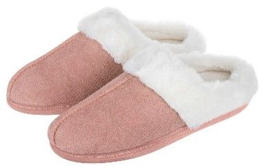 (PREB XM )PANTOUFLE MOUSSE MÉMOIRE FEMME ROSE ET FOURRURE BLANCHE